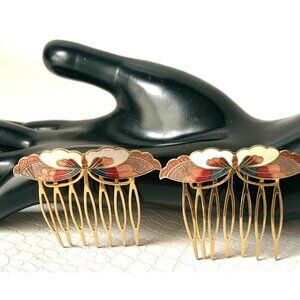 Vintage Cloisonne Black Floral Bracelet Enamel Paint Hinge